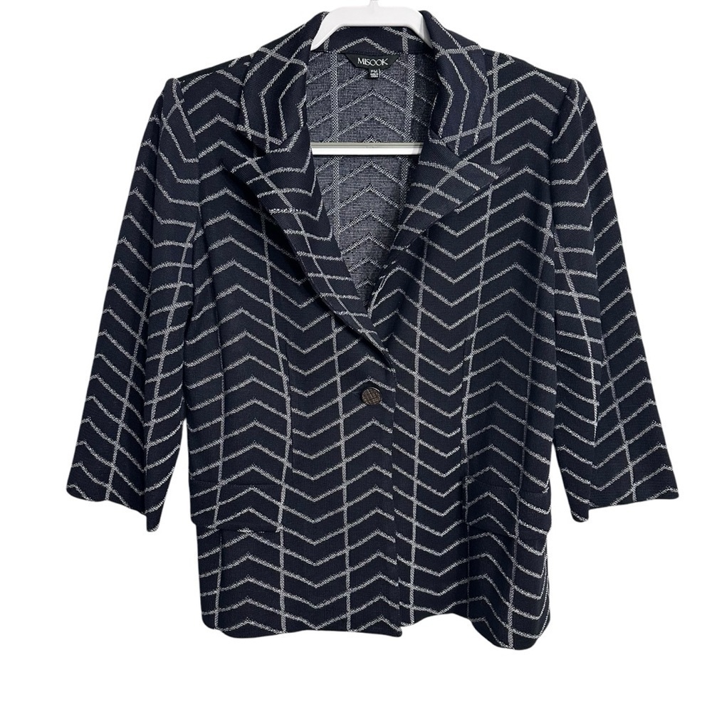 Misook Navy Striped Acrylic Knit Jacket